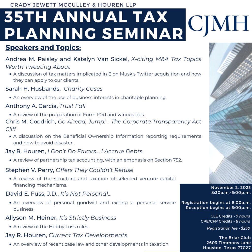 35th Annual Tax Planning Seminar