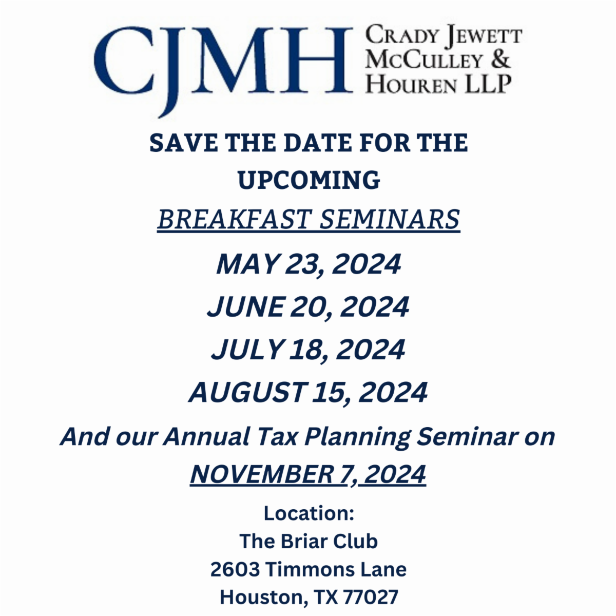 2024 Summer Tax Seminars Schedule Crady Jewett McCulley & Houren
